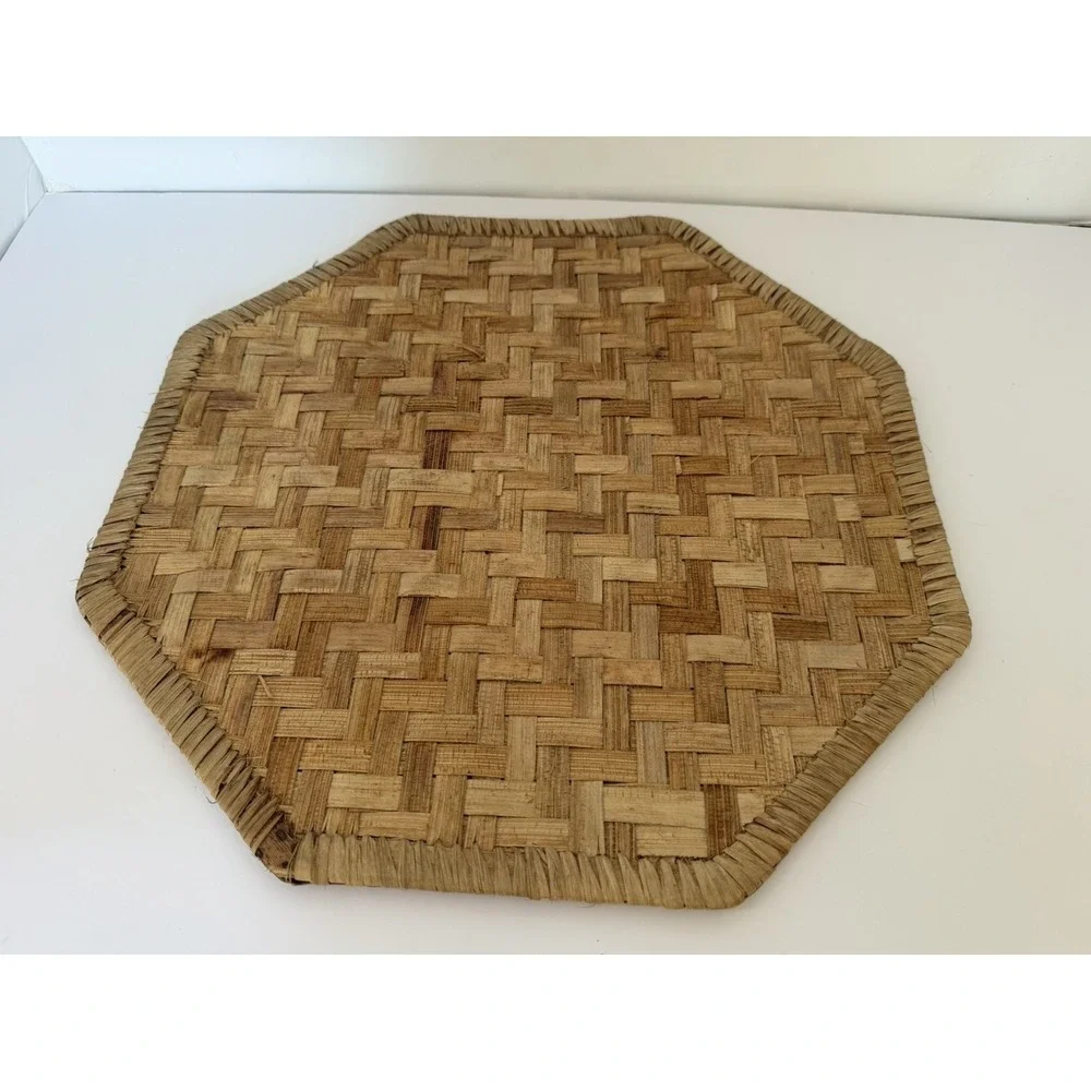 Vtg Boho Set of 3 Woven Hexagon 100% Abaca Placemats Phillipines 16